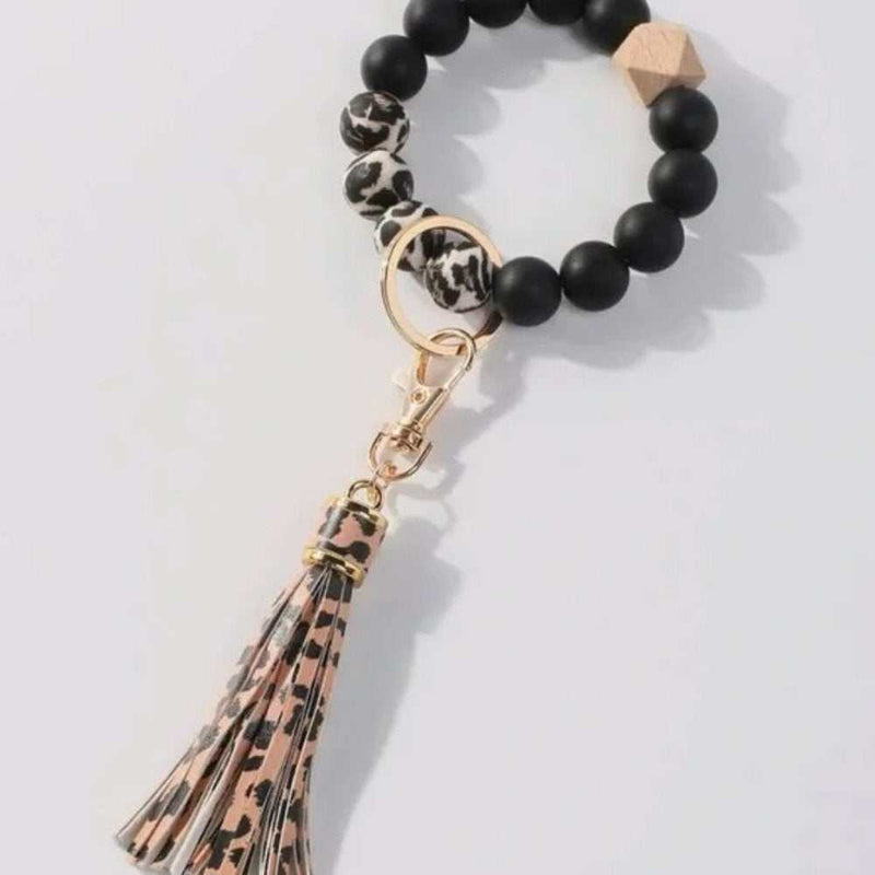 Silicone Beaded Bangle Leopard Print Keychain-zoom-