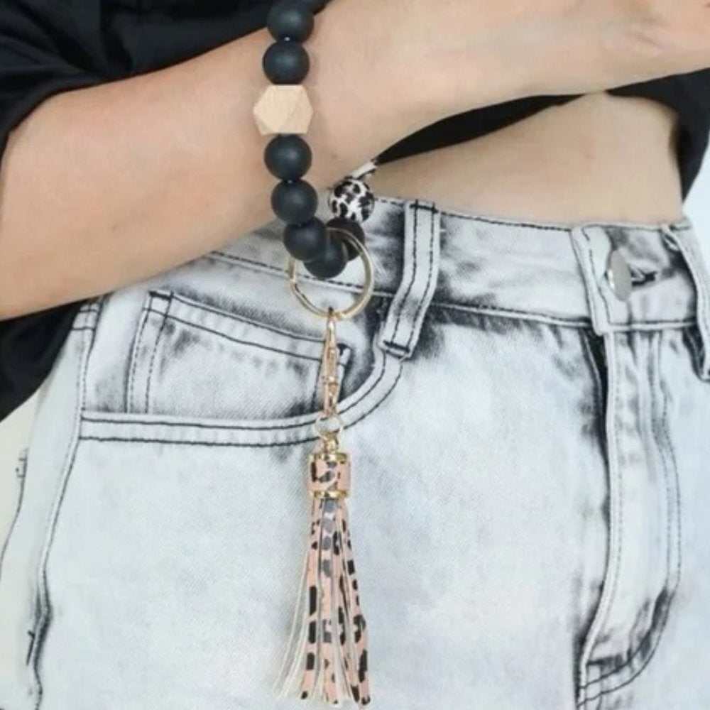 Silicone Beaded Bangle Leopard Print Keychain-zoom-3