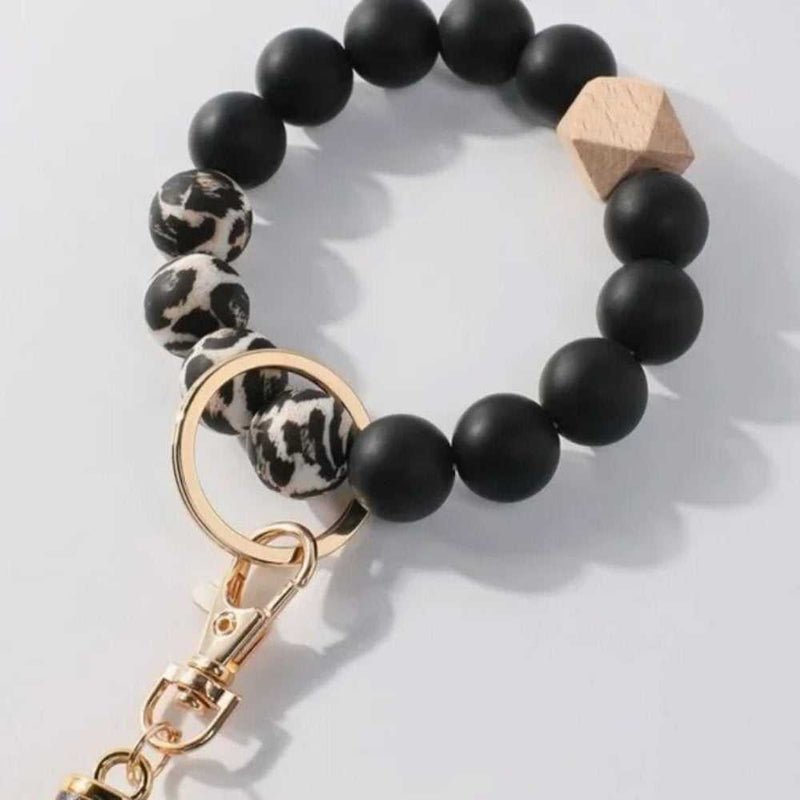 Silicone Beaded Bangle Leopard Print Keychain-zoom-