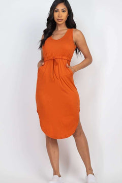 Sleeveless Drawstring Midi Dress - Primrose Signature Boutique