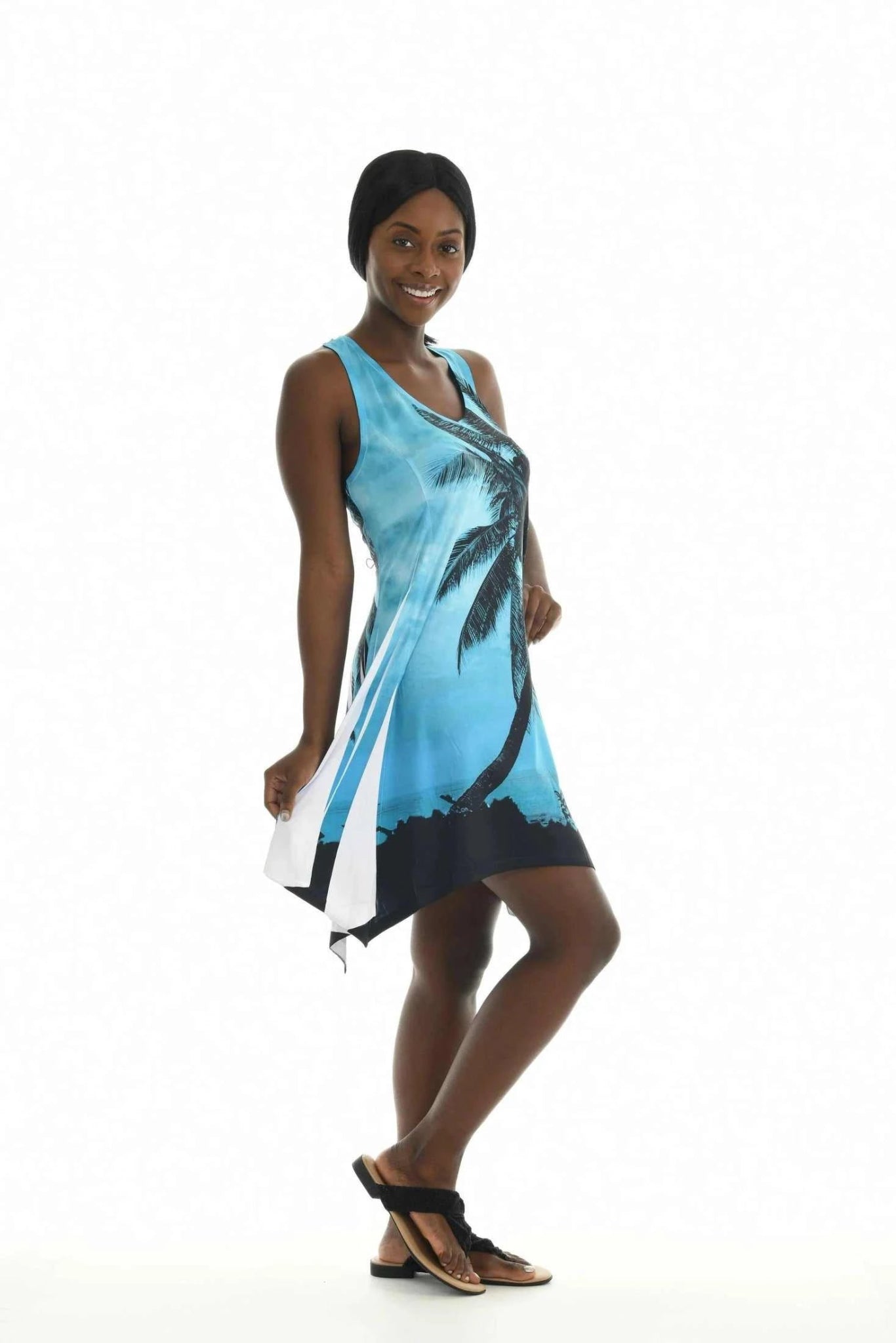 Sleeveless Palm Tree Print Short Dress - Primrose Signature Boutique