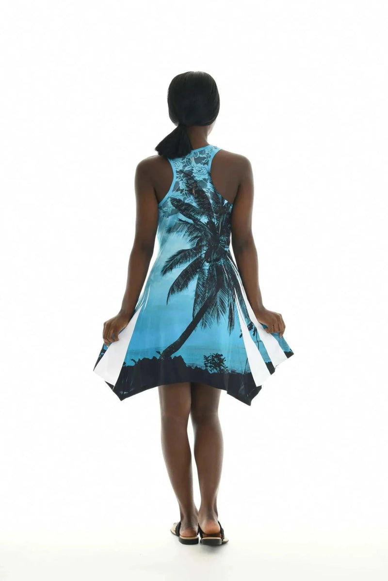 Sleeveless Palm Tree Print Short Dress-zoom-