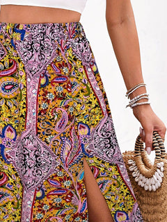 Slit Printed Elastic Waist Skirt - Primrose Signature Boutique