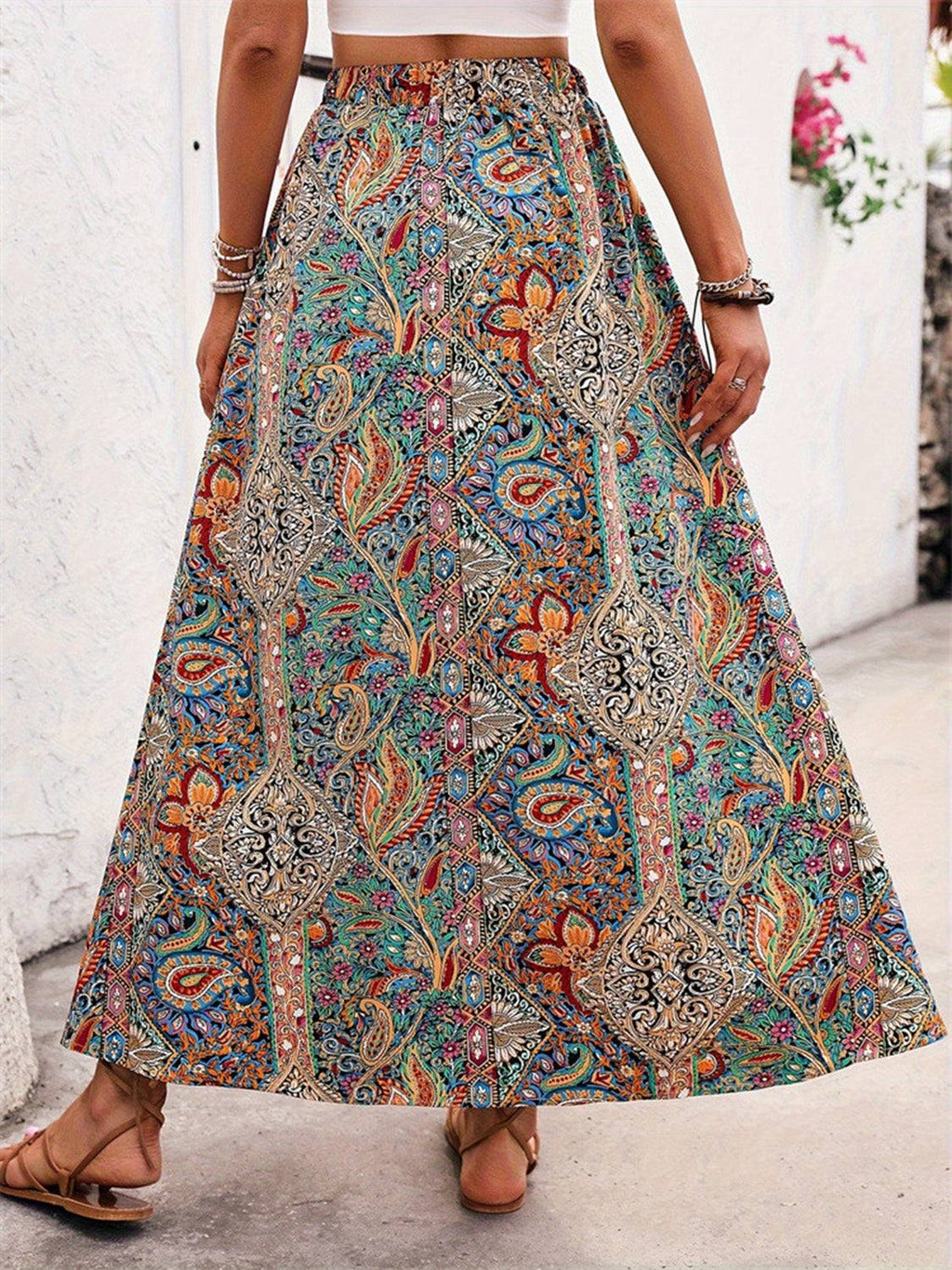 Slit Printed Elastic Waist Skirt - Primrose Signature Boutique