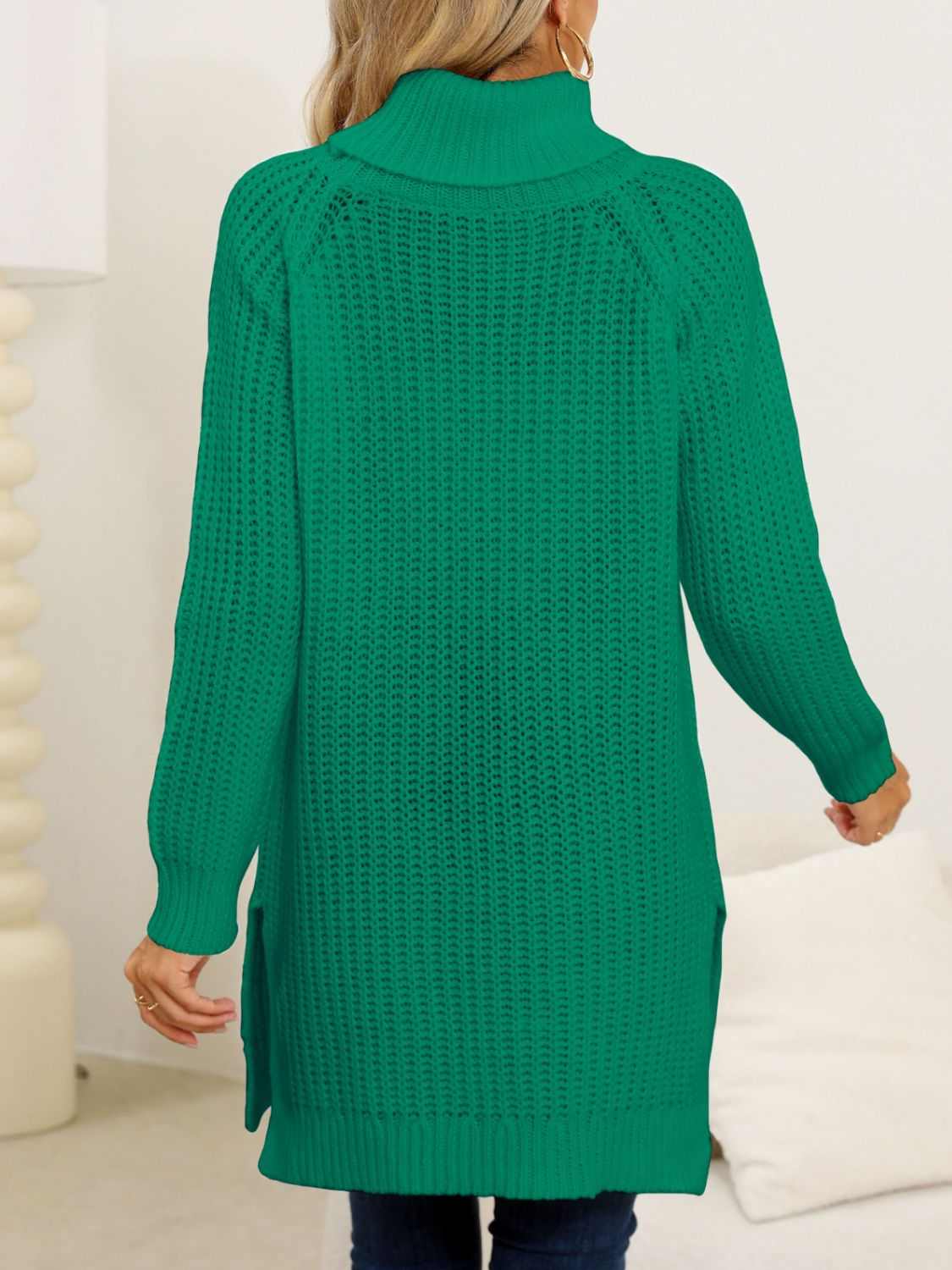 Slit Turtleneck Long Sleeve Sweater - Primrose Signature Boutique