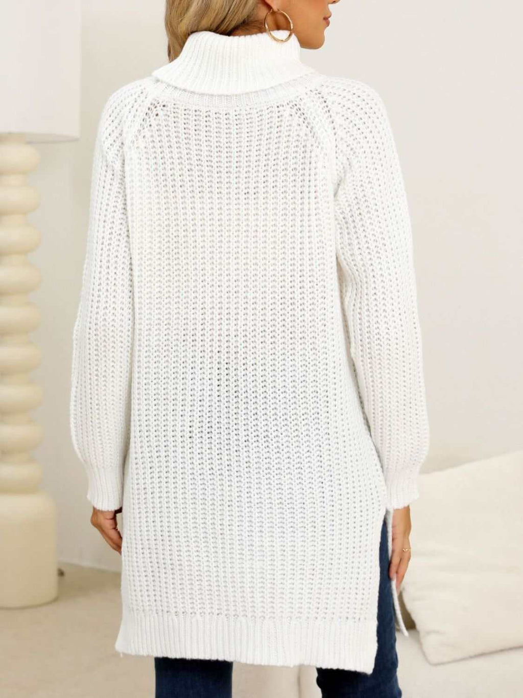 Slit Turtleneck Long Sleeve Sweater - Primrose Signature Boutique