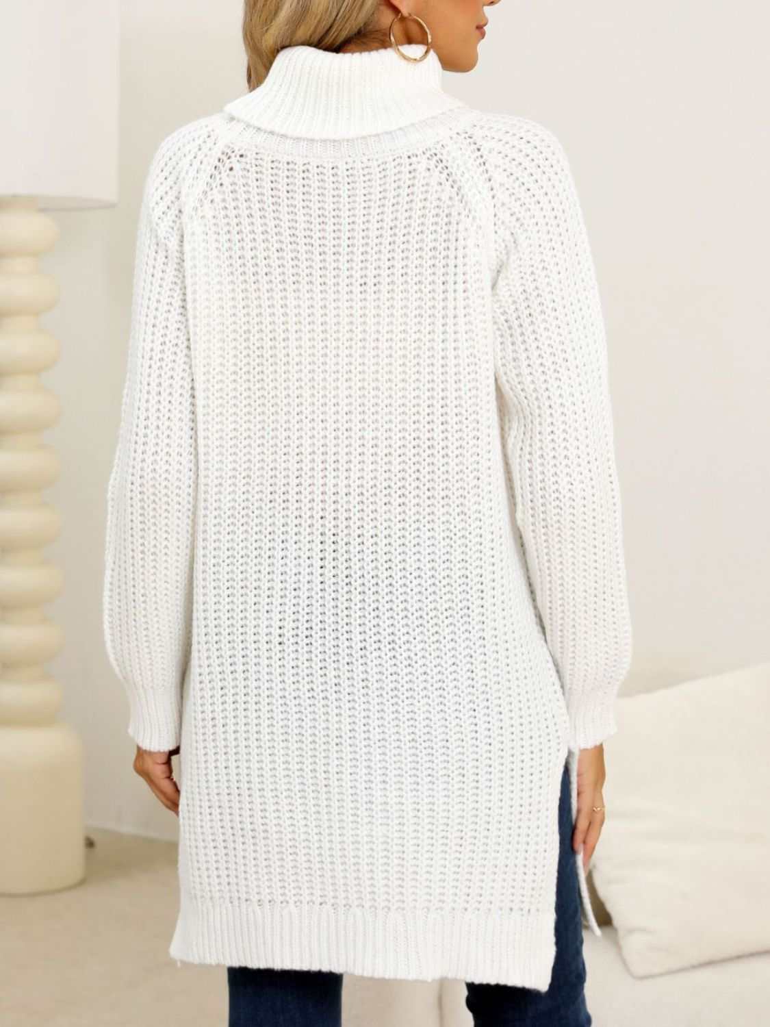 Slit Turtleneck Long Sleeve Sweater - Primrose Signature Boutique