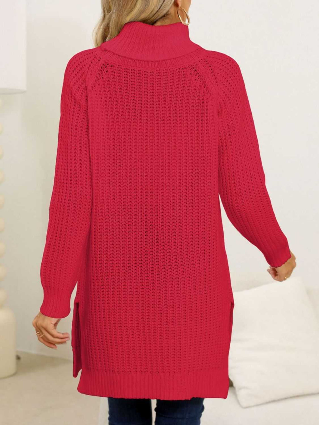 Slit Turtleneck Long Sleeve Sweater - Primrose Signature Boutique