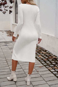 Slit V - Neck Long Sleeve Midi Dress - Primrose Signature Boutique
