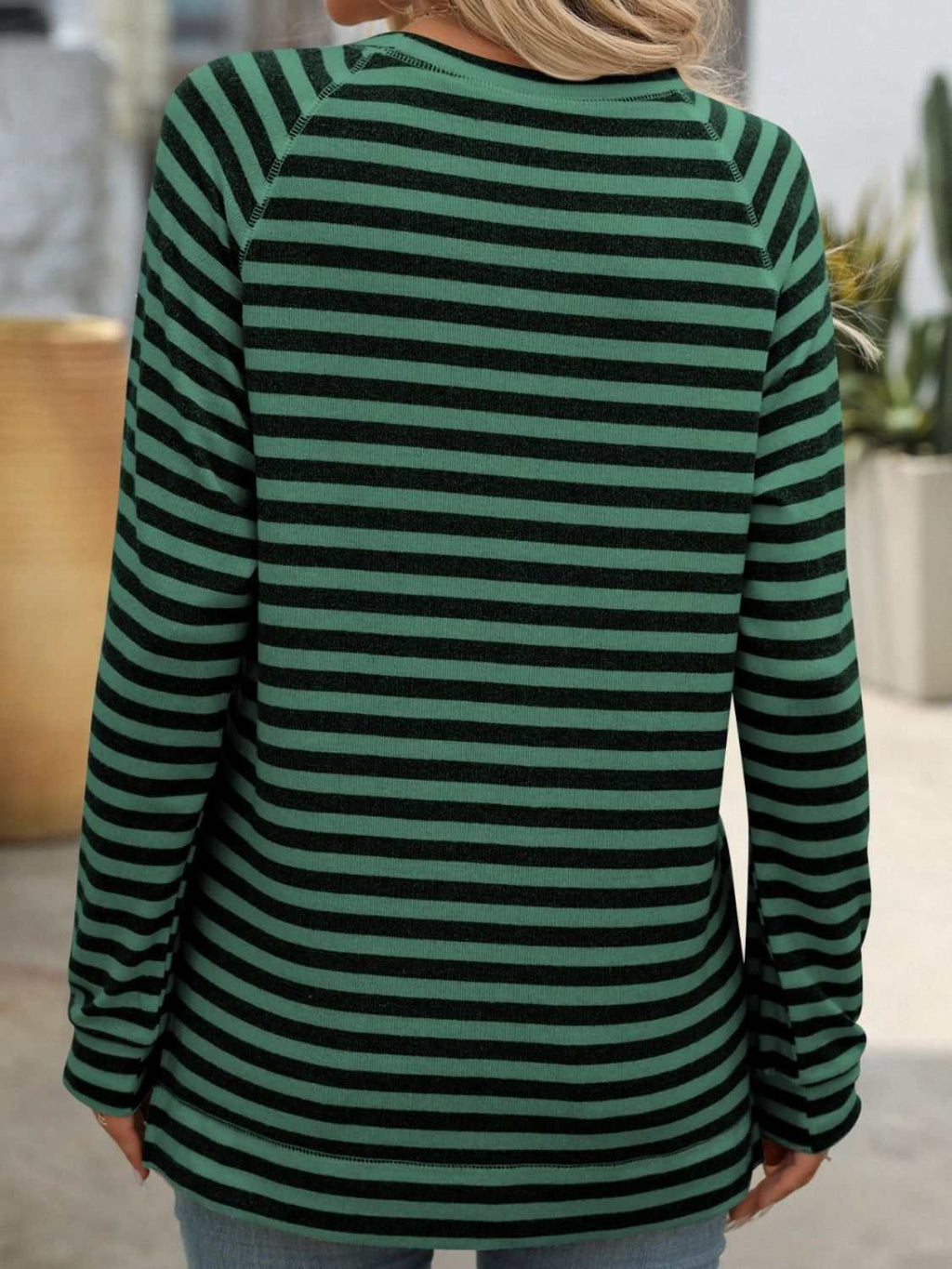 Striped Round Neck Long Sleeve T-Shirt - Primrose Signature Boutique
