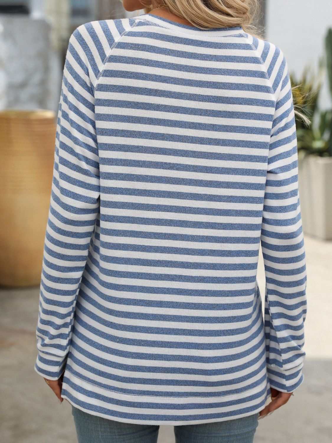Striped Round Neck Long Sleeve T-Shirt - Primrose Signature Boutique