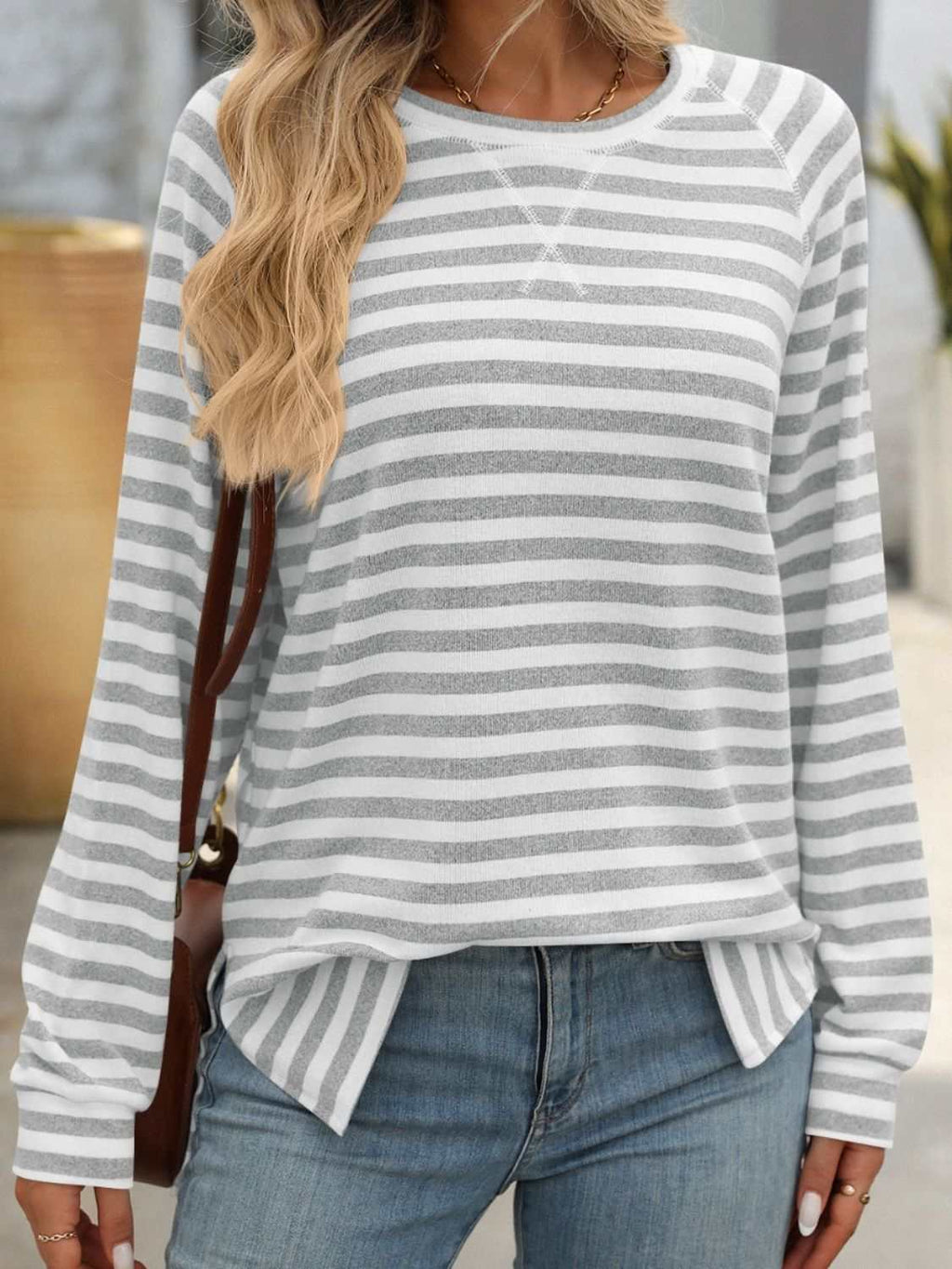 Striped Round Neck Long Sleeve T-Shirt - Primrose Signature Boutique