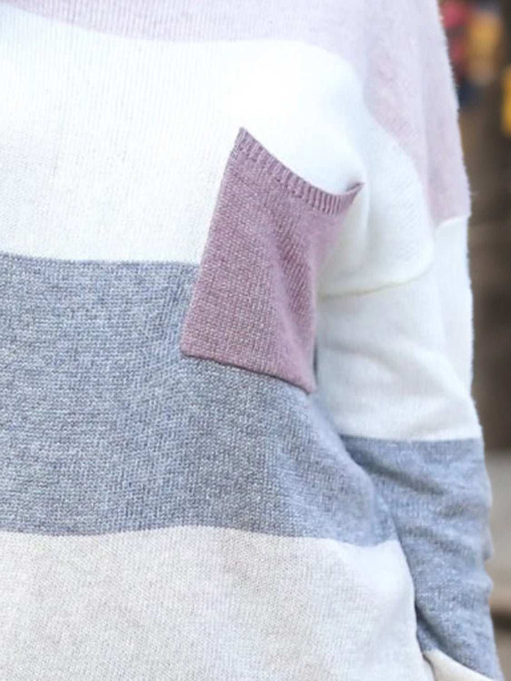 Striped Round Neck Sweater with Pocket - Primrose Signature Boutique