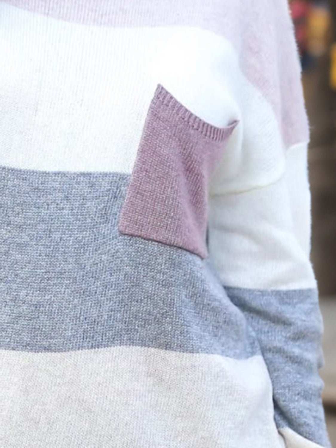 Striped Round Neck Sweater with Pocket - Primrose Signature Boutique