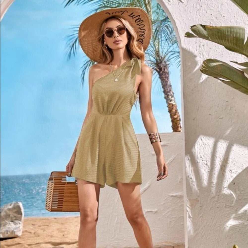 Stylish Comfy One Shoulder Romper - Primrose Signature Boutique