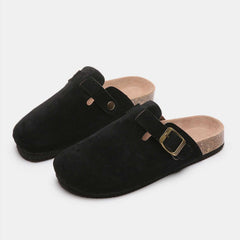 Suede Closed Toe Buckle Slide - Primrose Signature Boutique