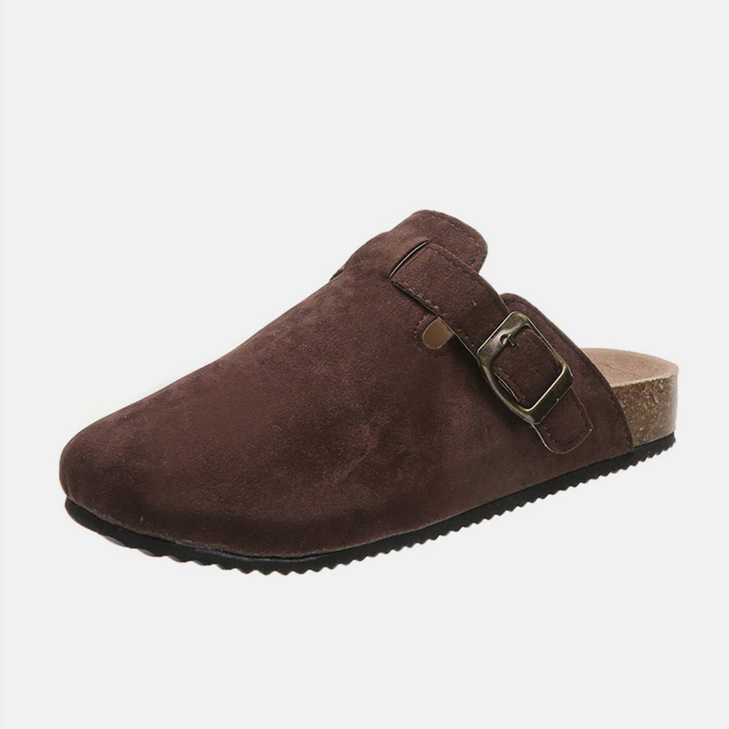 Suede Closed Toe Buckle Slide - Primrose Signature Boutique