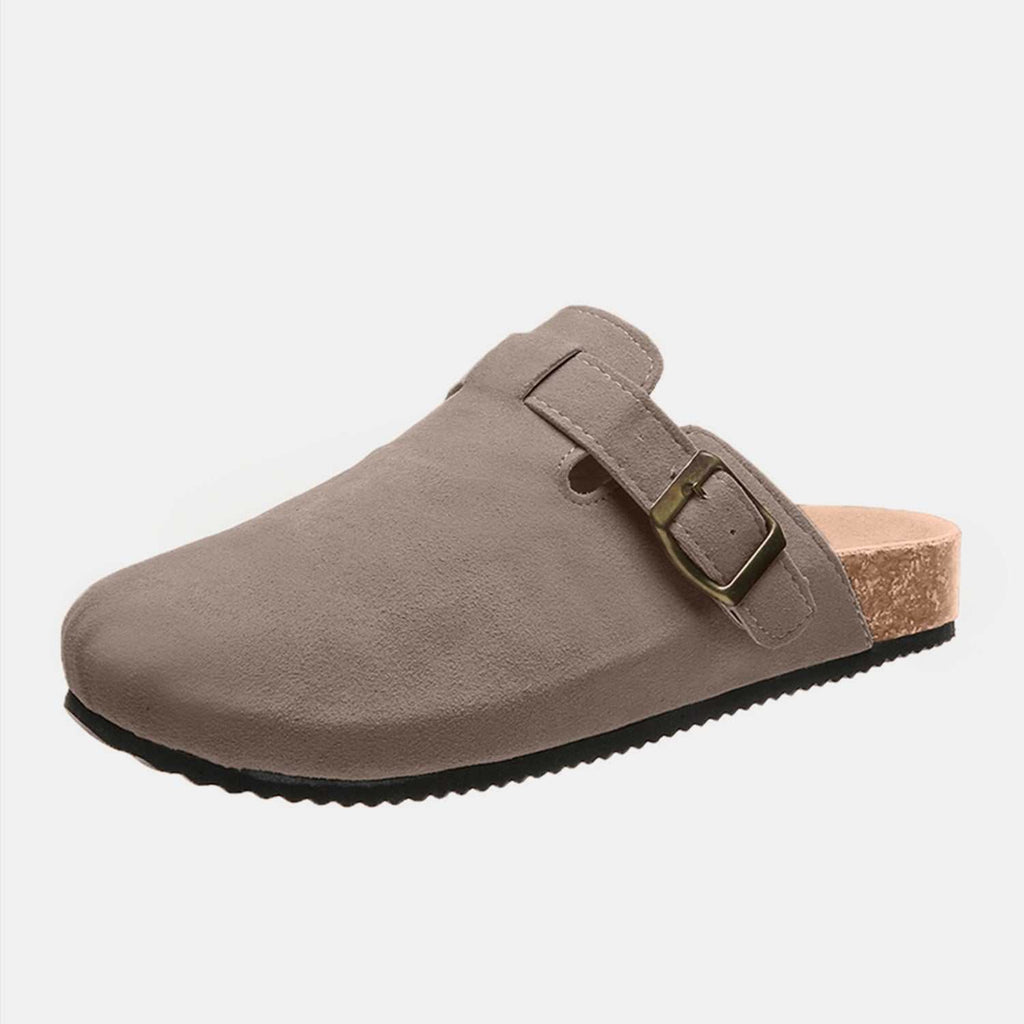 Suede Closed Toe Buckle Slide - Primrose Signature Boutique