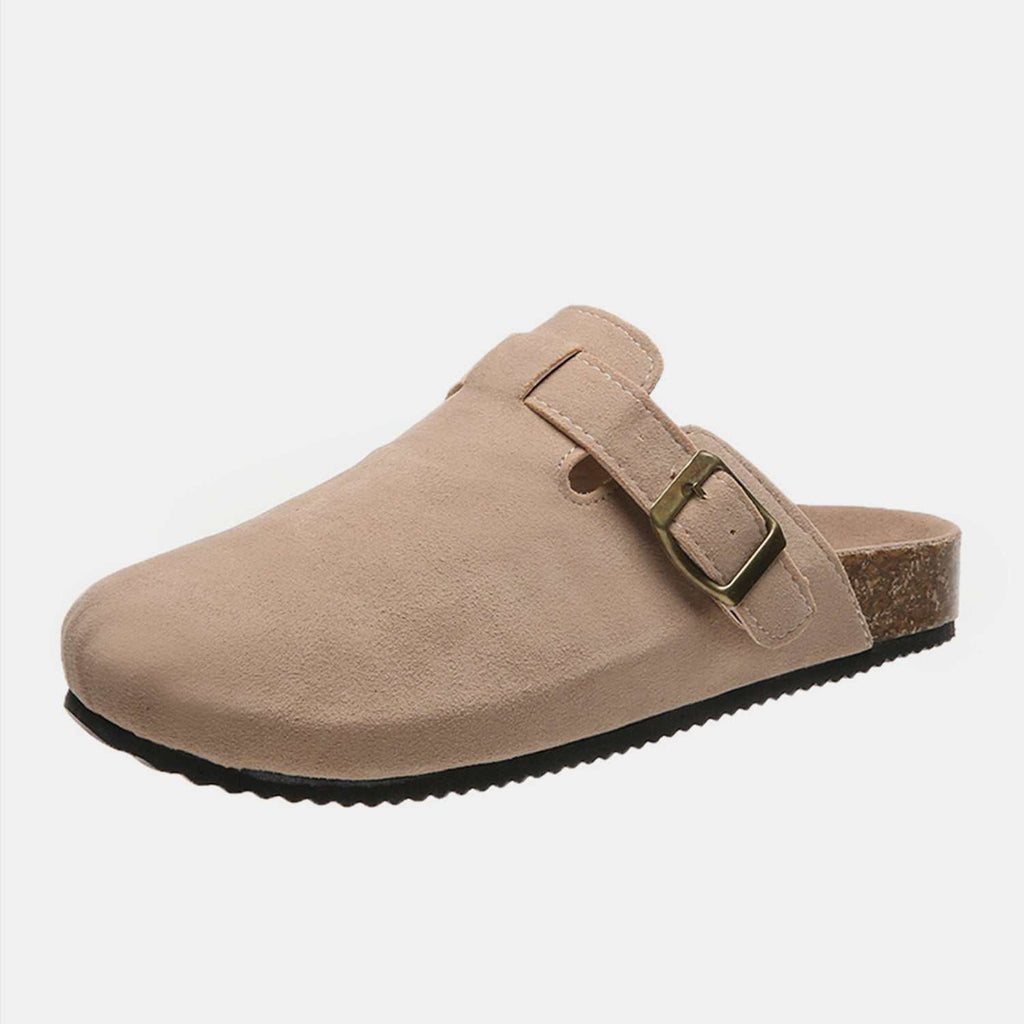 Suede Closed Toe Buckle Slide - Primrose Signature Boutique