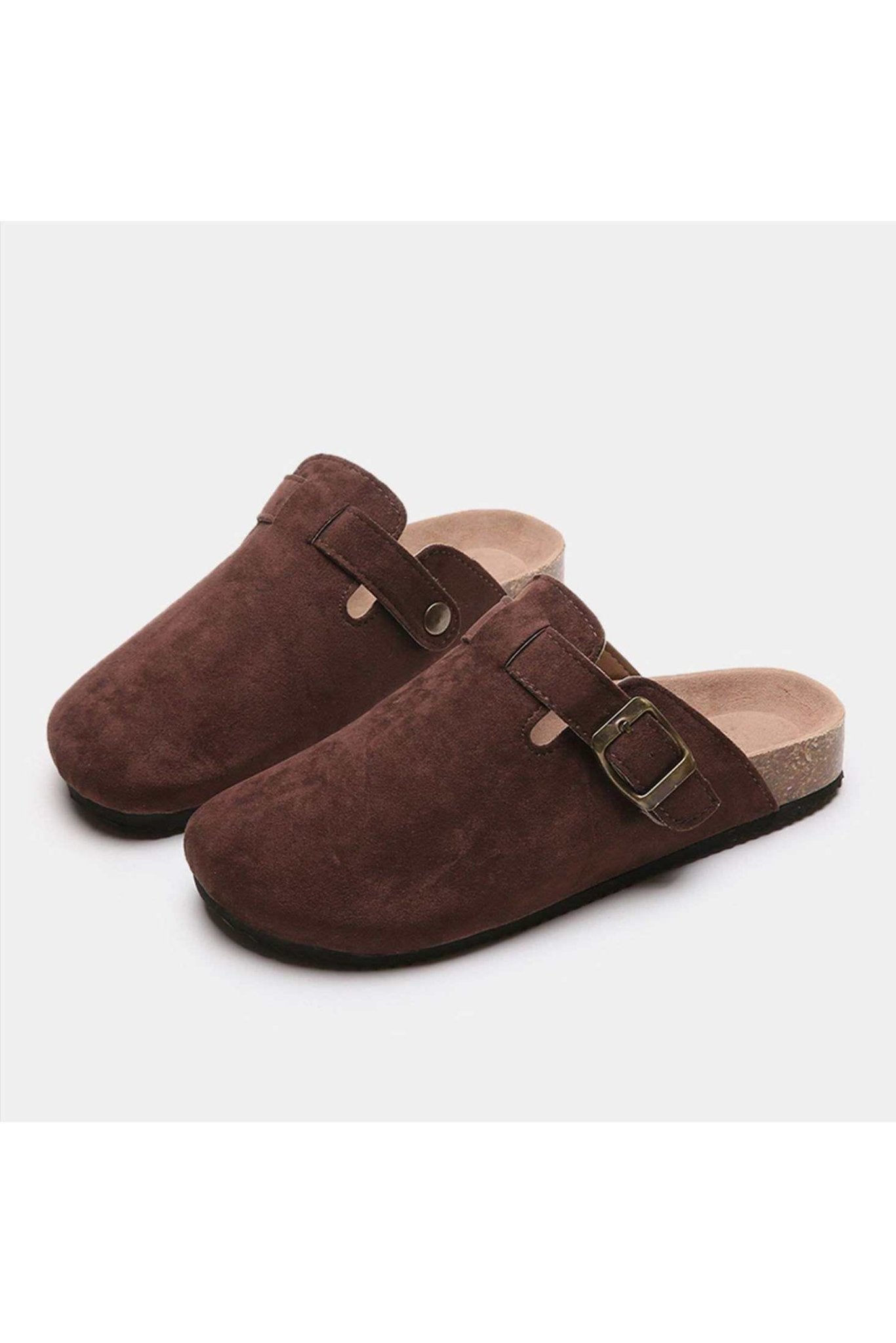 Suede Closed Toe Buckle Slide - Primrose Signature Boutique