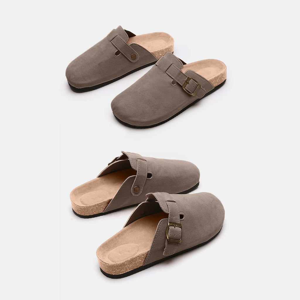 Suede Closed Toe Buckle Slide - Primrose Signature Boutique