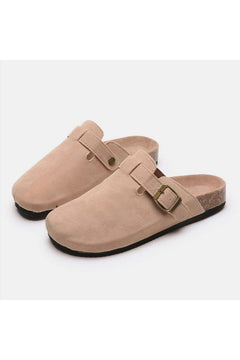 Suede Closed Toe Buckle Slide - Primrose Signature Boutique