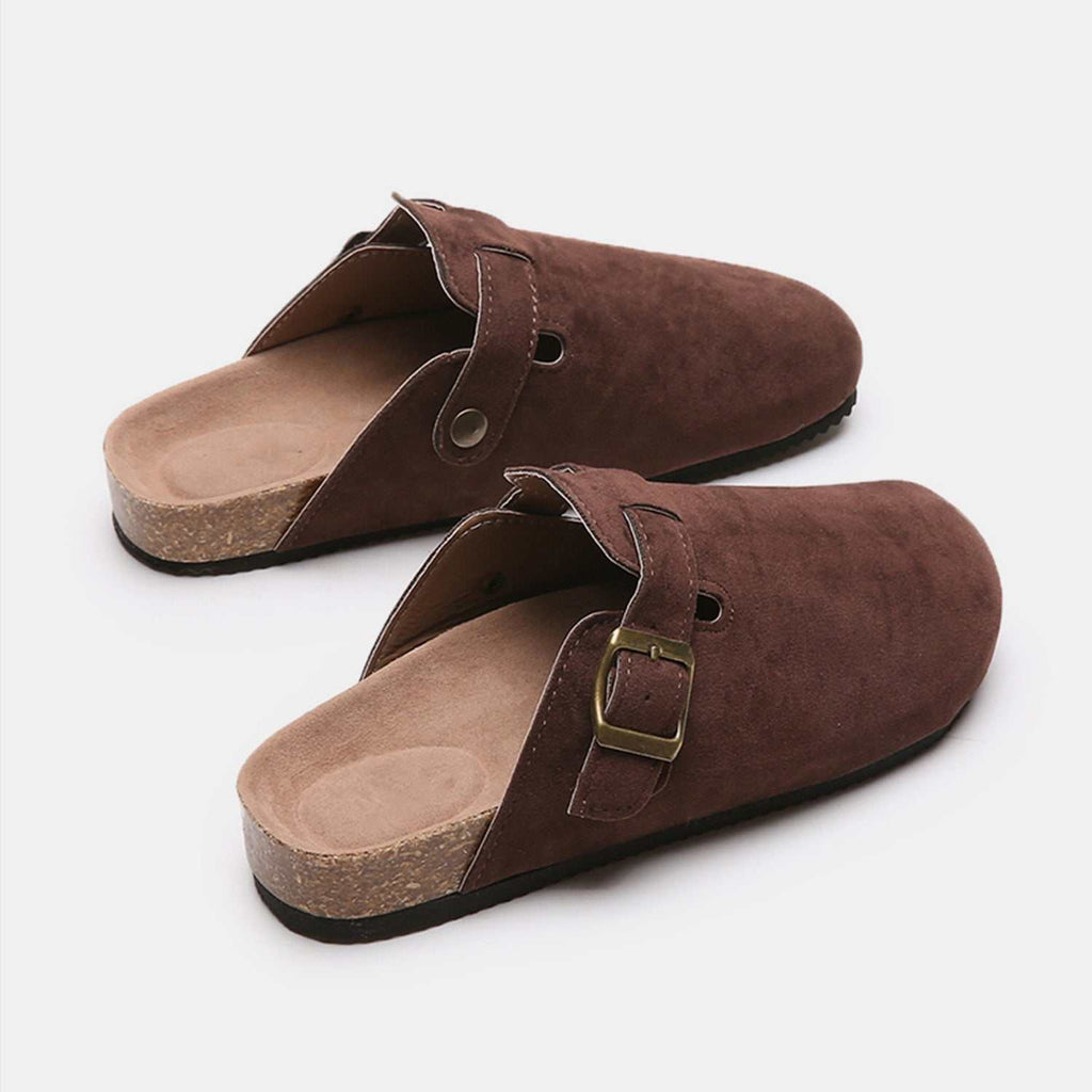 Suede Closed Toe Buckle Slide - Primrose Signature Boutique