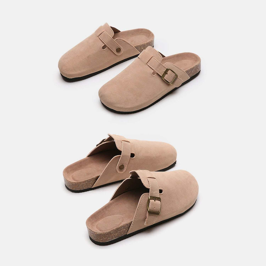 Suede Closed Toe Buckle Slide - Primrose Signature Boutique