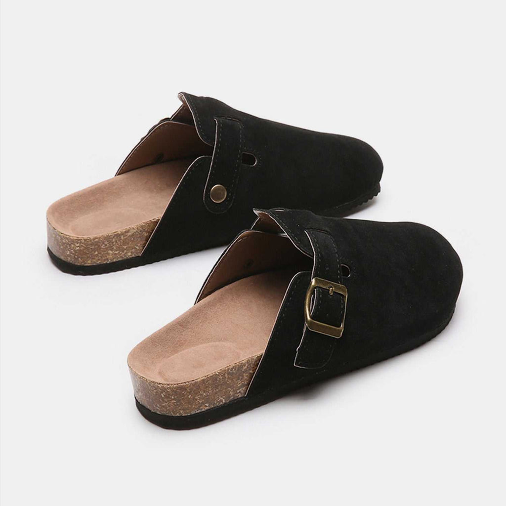 Suede Closed Toe Buckle Slide - Primrose Signature Boutique