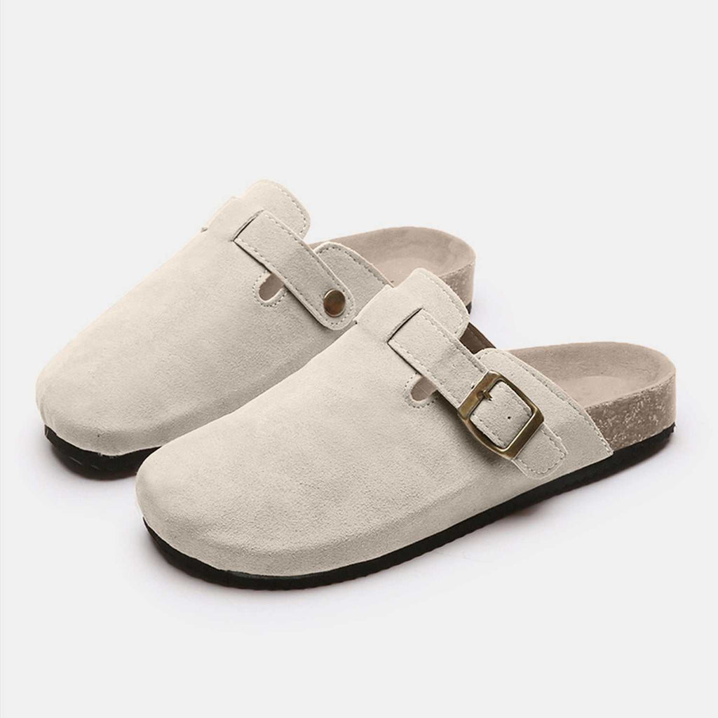 Suede Closed Toe Buckle Slide - Primrose Signature Boutique