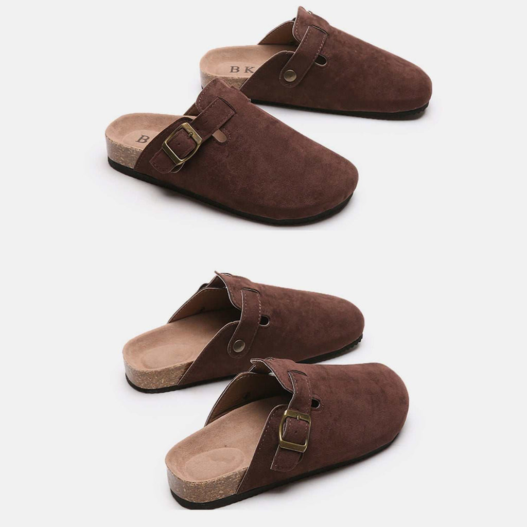 Suede Closed Toe Buckle Slide - Primrose Signature Boutique