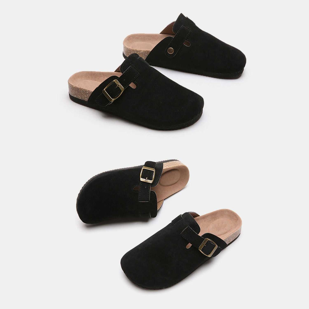 Suede Closed Toe Buckle Slide - Primrose Signature Boutique
