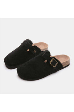 Suede Closed Toe Buckle Slide - Primrose Signature Boutique