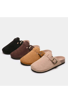 Suede Closed Toe Buckle Slide - Primrose Signature Boutique