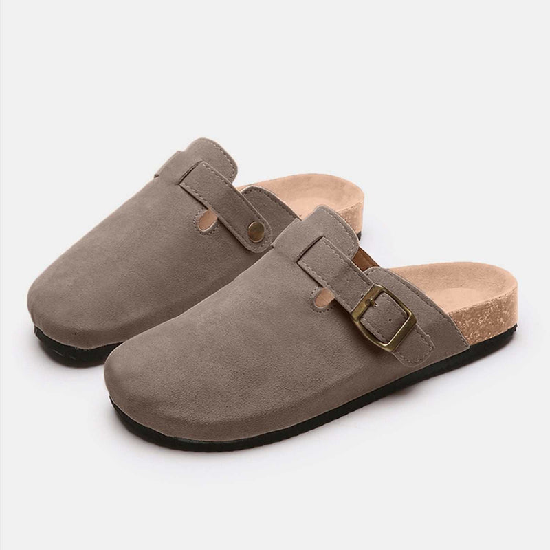 Suede Closed Toe Buckle Slide-zoom-
