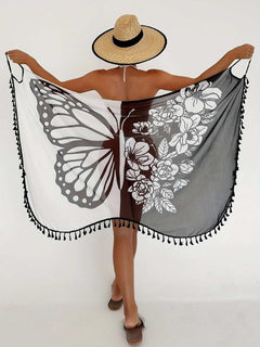 Tassel Printed Spaghetti Strap Cover Up - Primrose Signature Boutique