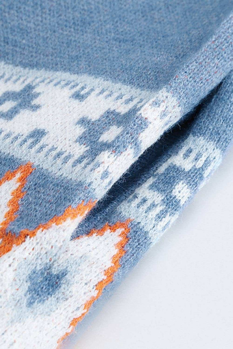 Threaded Pear - Ariah Aztec Print Open Front Knitted Cardigan-zoom-