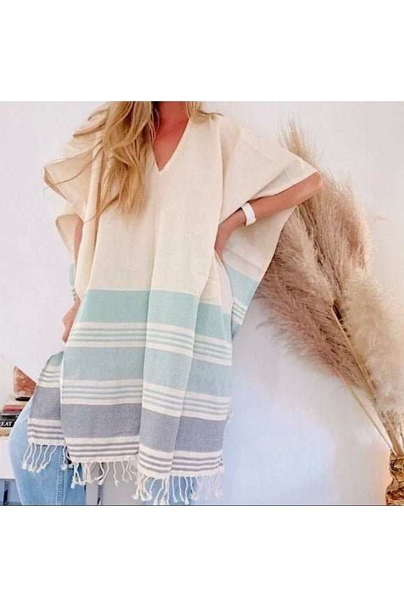 Tribal Seafoam Caftan Poncho - Primrose Signature Boutique
