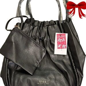 Trina Turk Large Gathered Tote Bag w/ small detachable pouch