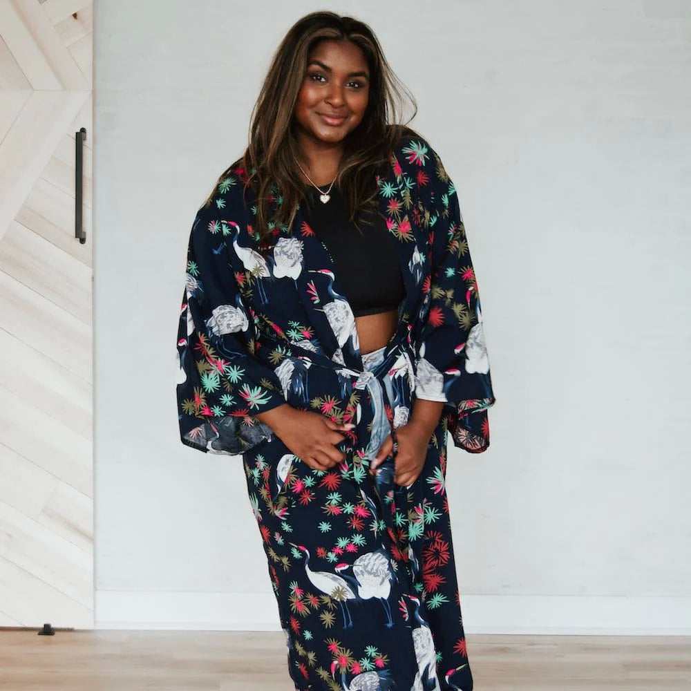 Tropical Birds Tie Front Kimono - Primrose Signature Boutique