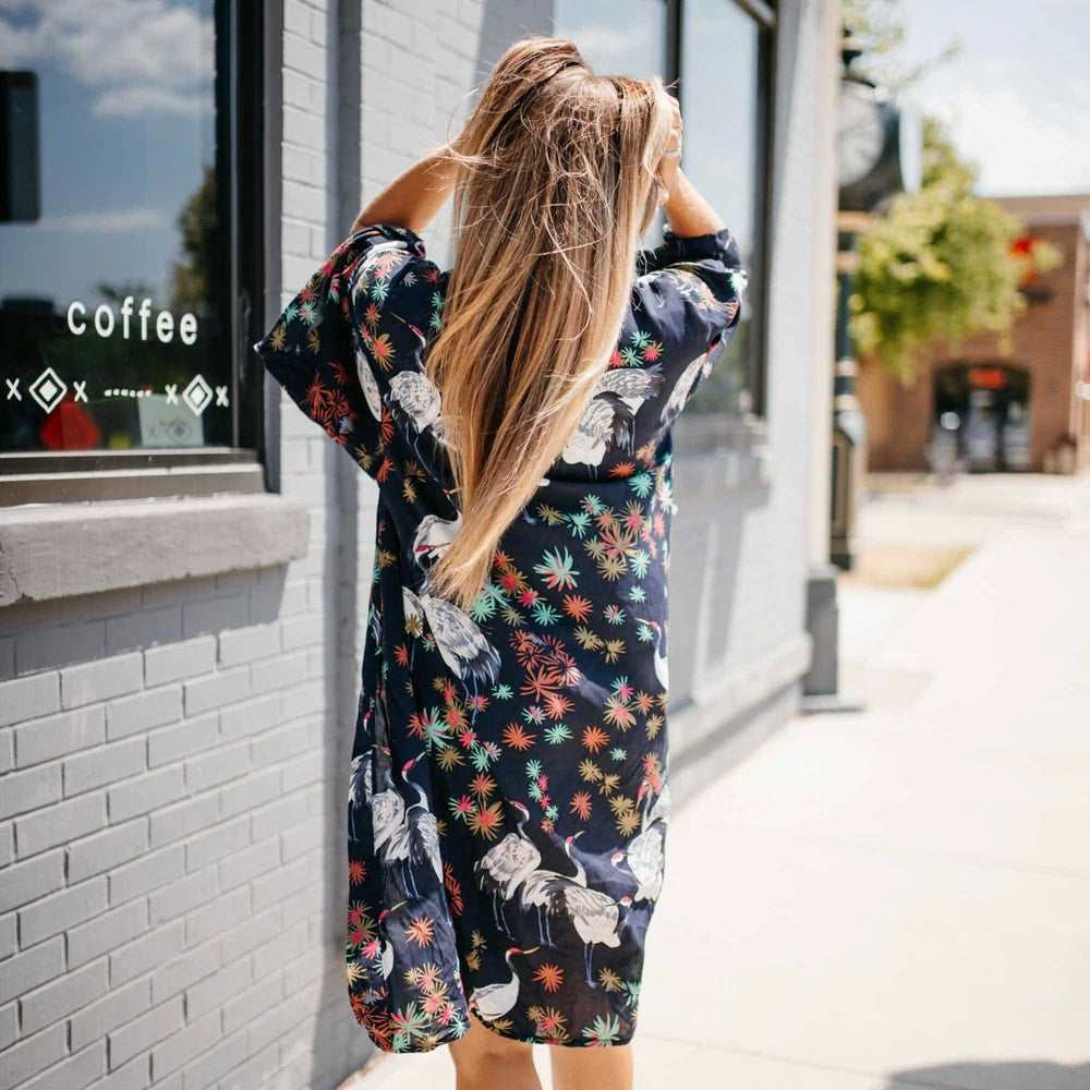 Tropical Birds Tie Front Kimono - Primrose Signature Boutique
