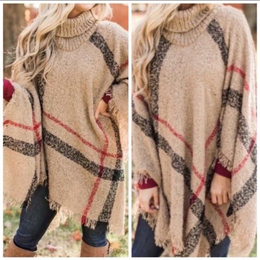 Turtleneck Poncho Sweater-zoom-1