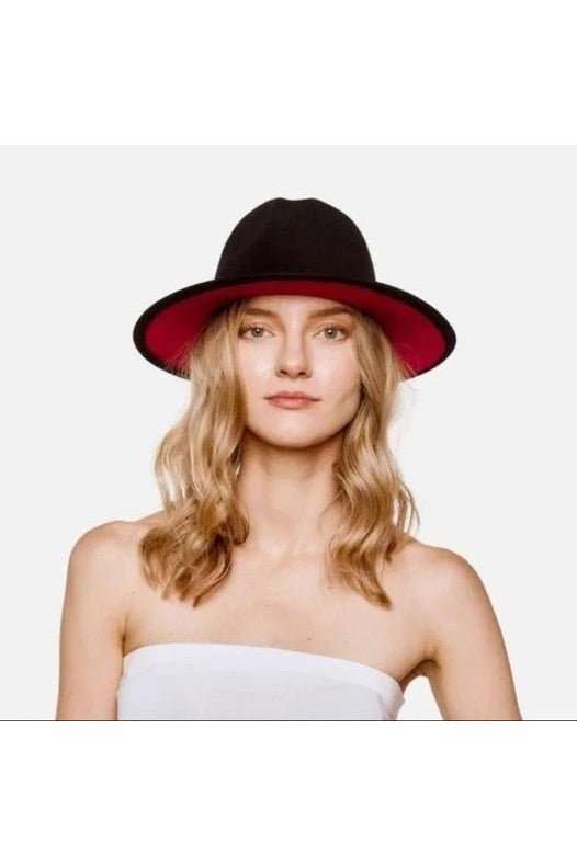 Two Tone Felt Wool Wide Brim Hat - Primrose Signature Boutique