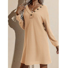 V Neck Long Sleeve Sweater Dress - Primrose Signature Boutique