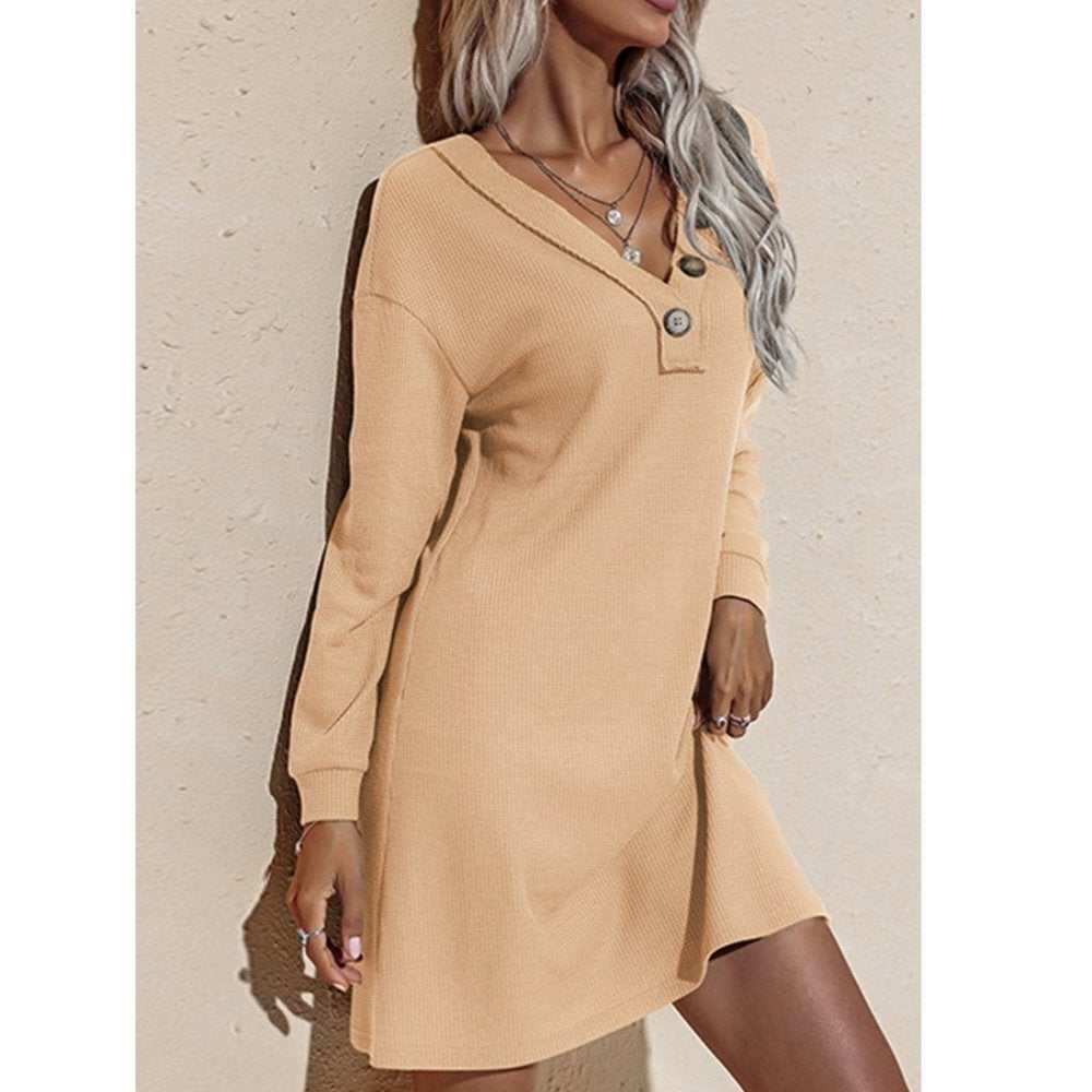 V Neck Long Sleeve Sweater Dress-zoom-2
