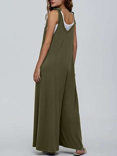 V - Neck Tie Shoulder Jumpsuit - Primrose Signature Boutique