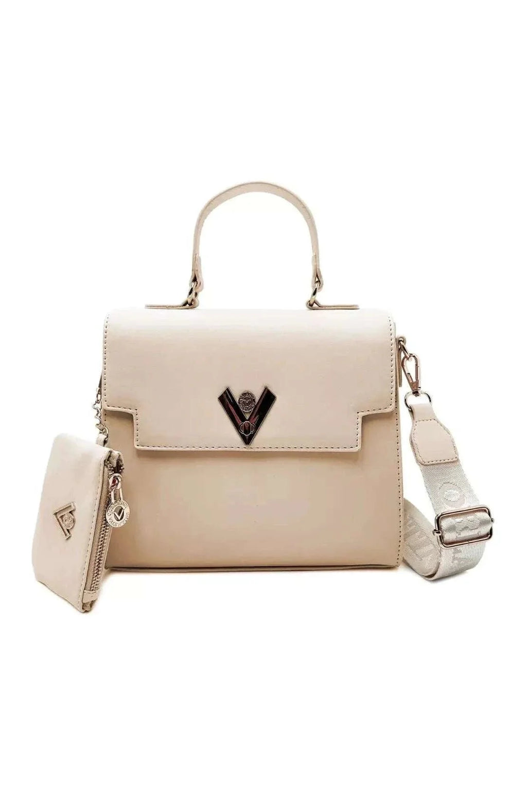 Valentino Orlandi Taupe Vegan Leather Satchel with Wallet and Guitar Strap Crossbody