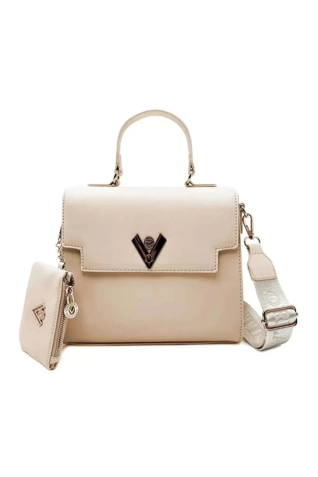 Valentino Orlandi Taupe Vegan Leather Satchel with Wallet and Guitar Strap Crossbody-zoom-4