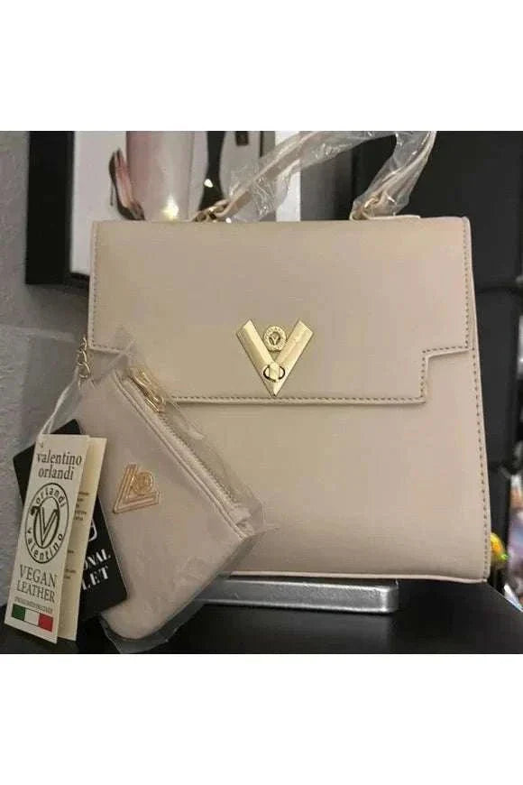Valentino Orlandi Taupe Vegan Leather Satchel with Wallet and Guitar Strap Crossbody