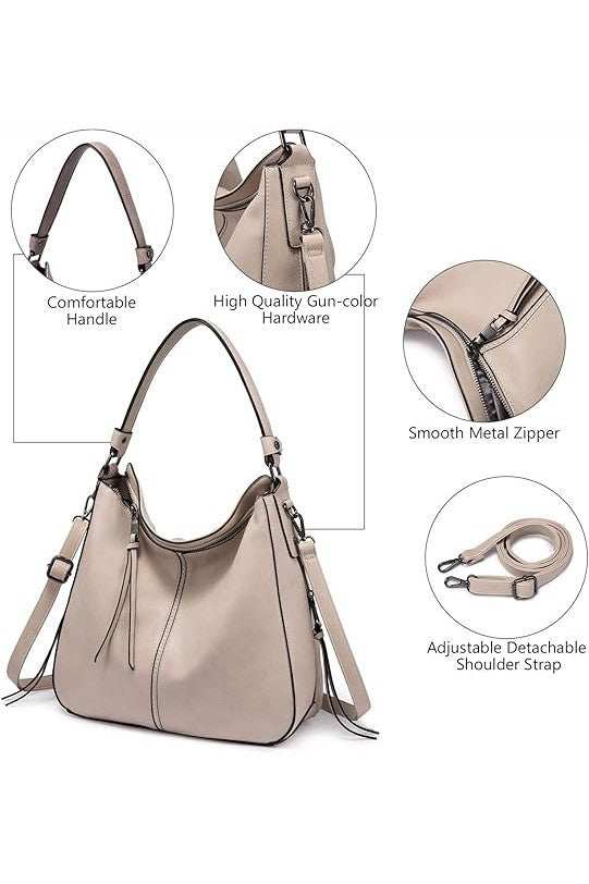 Vegan Leather Hobo Handbags Retro Large Size Shoulder Bag Bucket Purse-zoom-